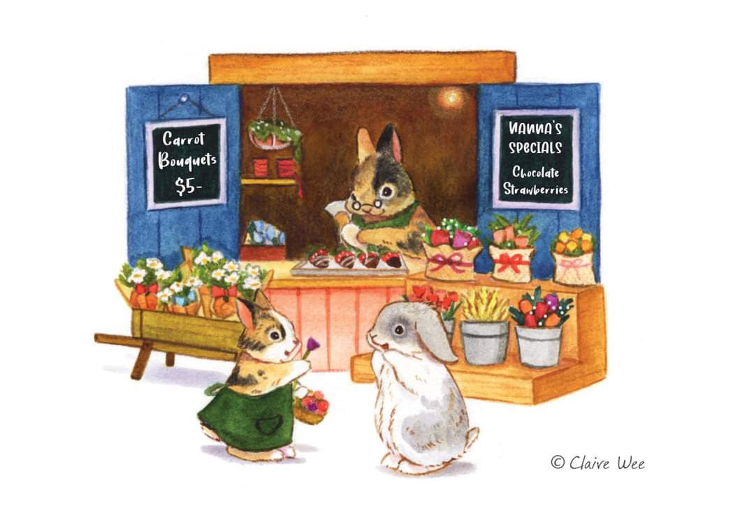 Illustrated bunny card by Claire Wee