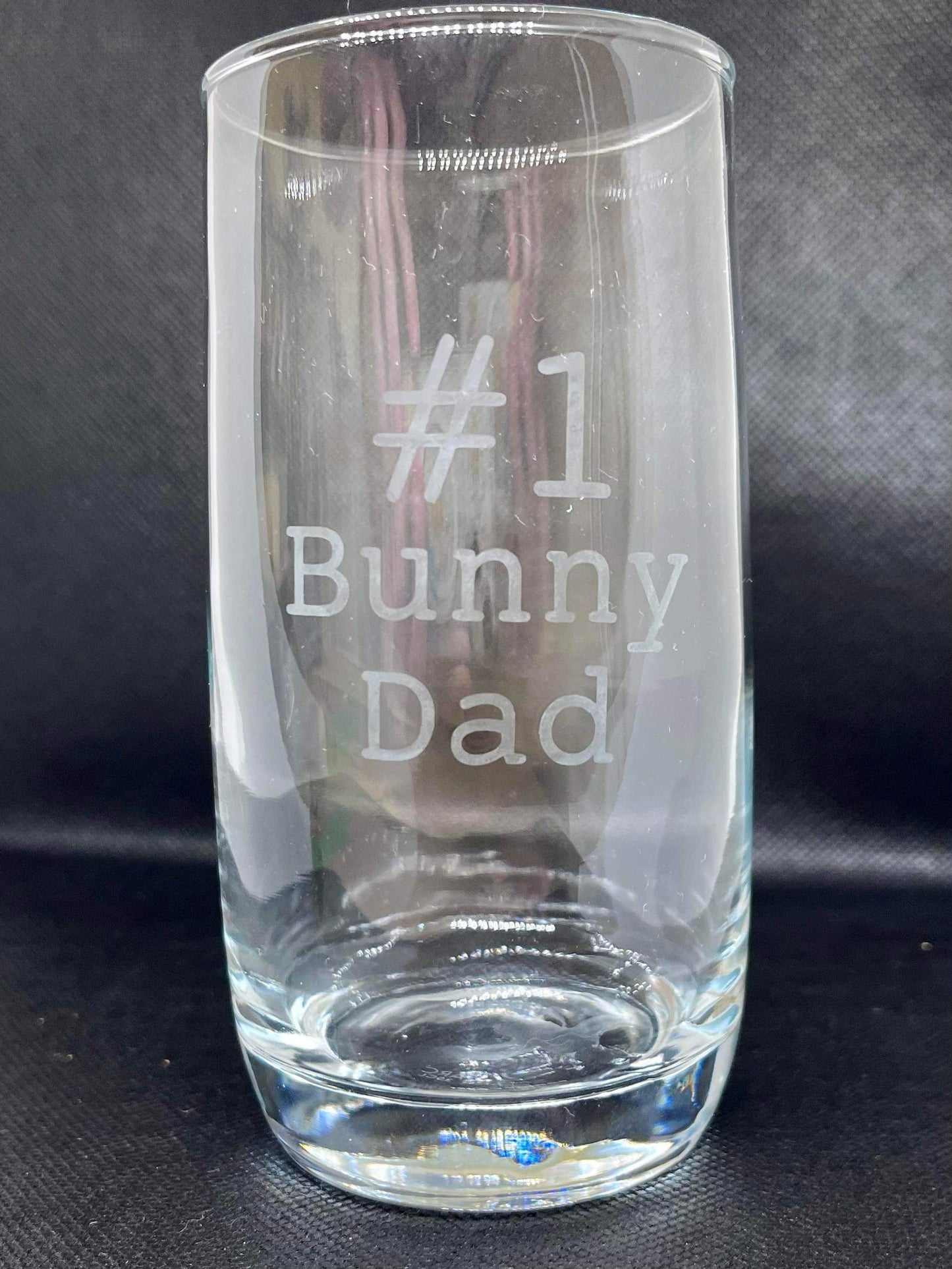 Glass tumbler with bunny text